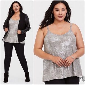 Torrid Foil Hacci Swing Cami Silver Metallic Tank Top Shirt Plus Size 1 1X 14 16